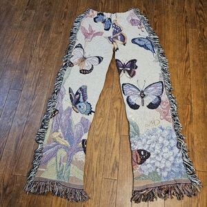 Floral Butterfly Patterned Boot Cut Pants